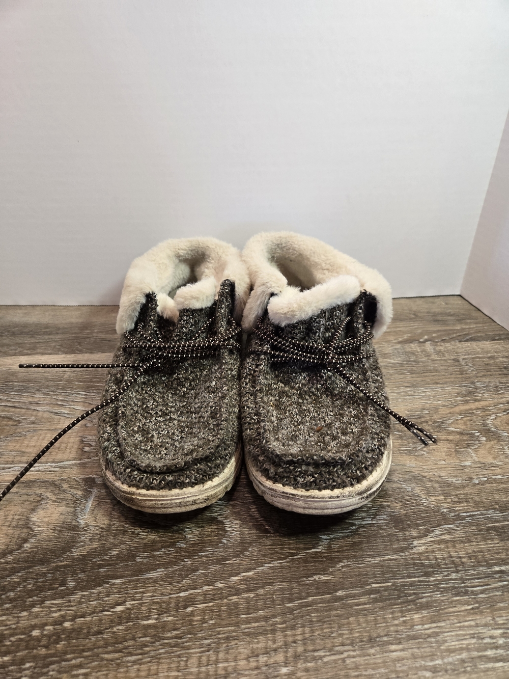 Hey Dude Gray Knit Faux-Fur Lined Loafers
